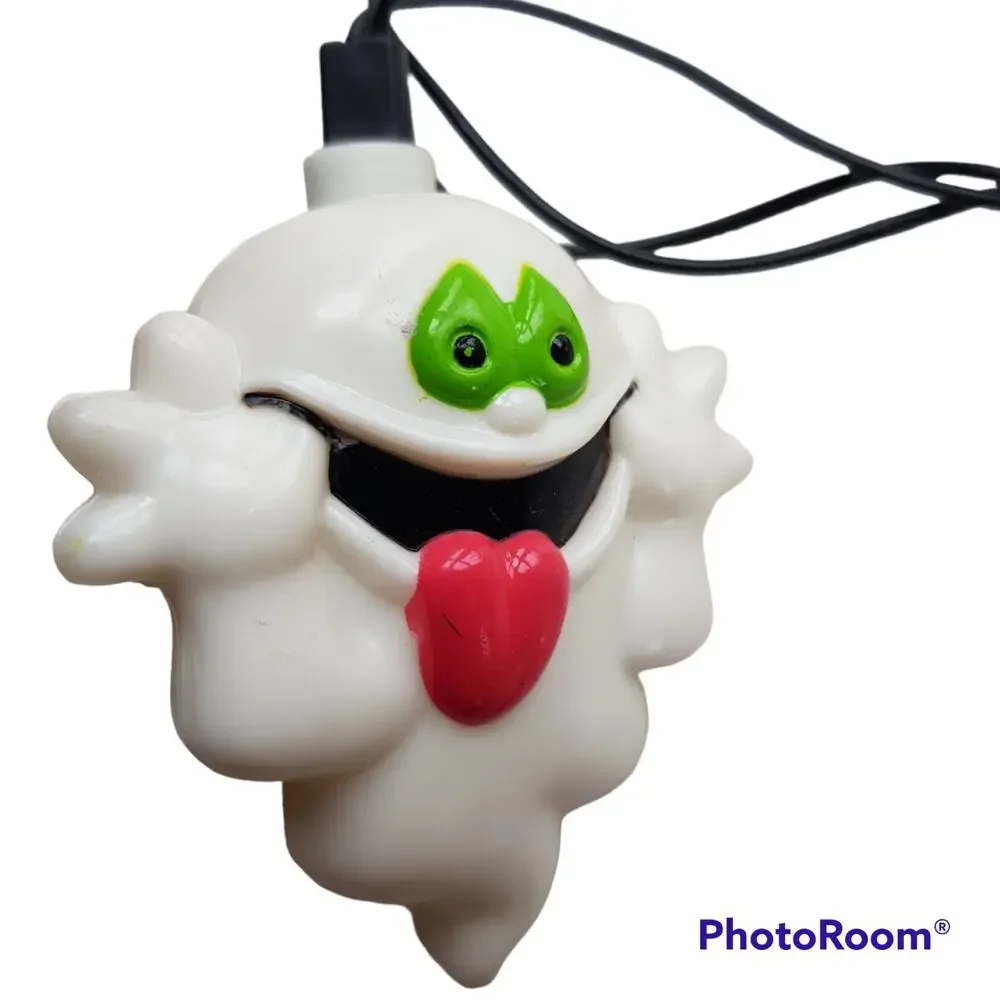 Vtg Halloween Ghost String Lights Plastic Blow Mold Set of 10 Easter Unlimited